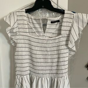 Simplee Women's Striped  Midi Dress Square Neck Ruffle Cap Sleeves Size XL  NWT
